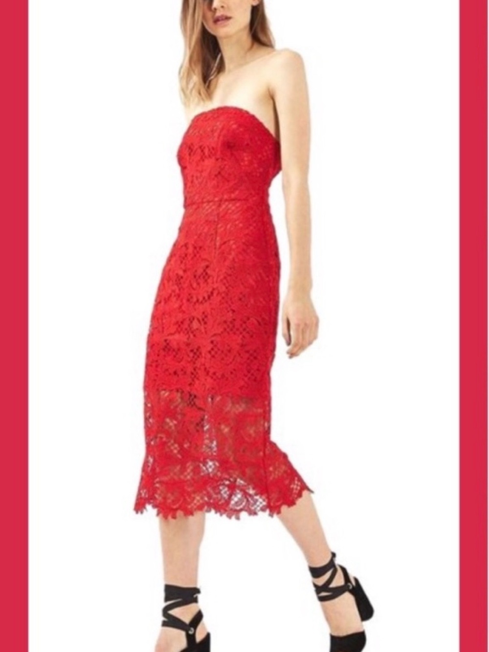 Topshop Bandeau Lace Midi Dress NWT 8